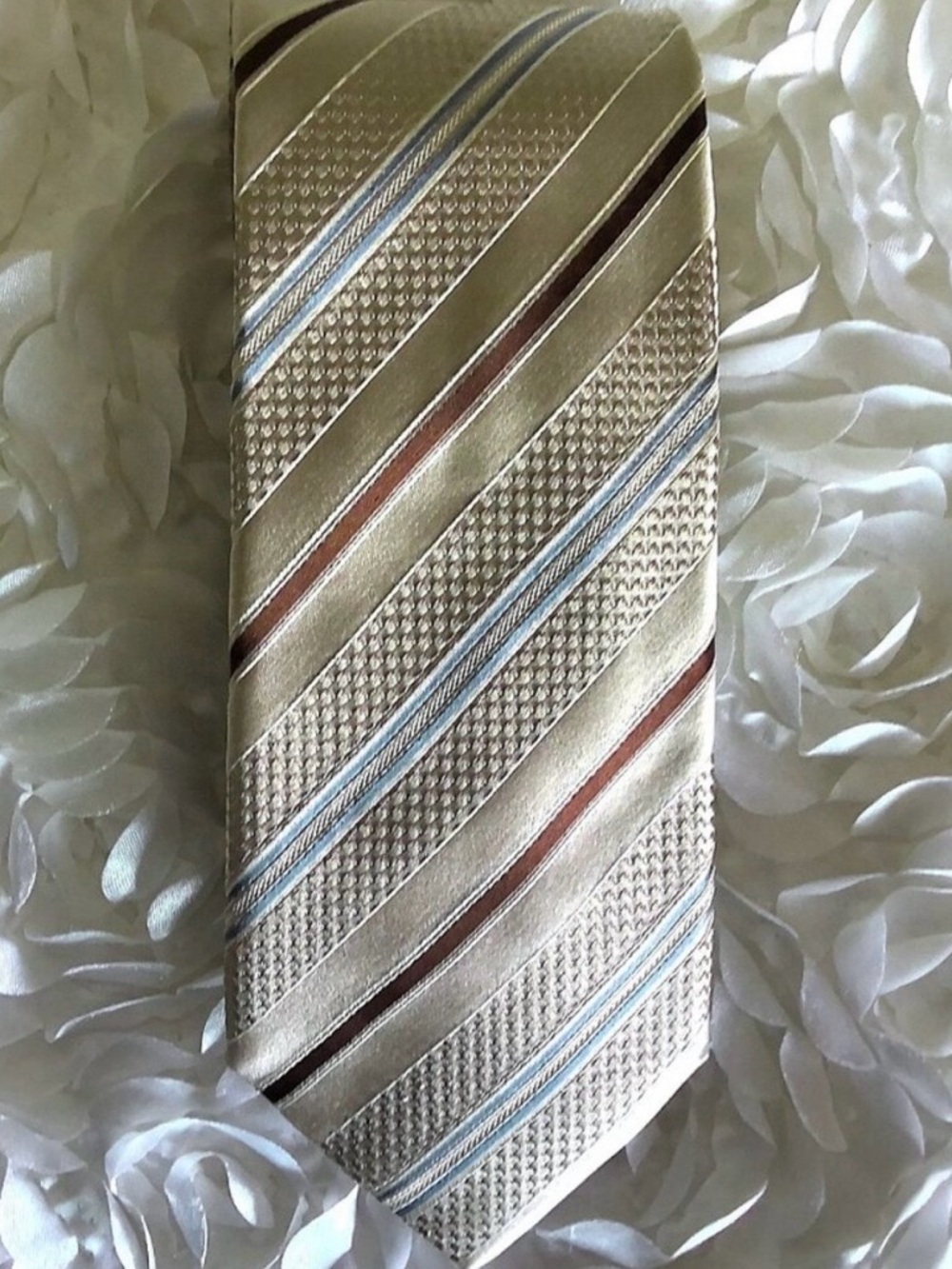 Canali Cream Silk Tie with Blue and Brown Stripes